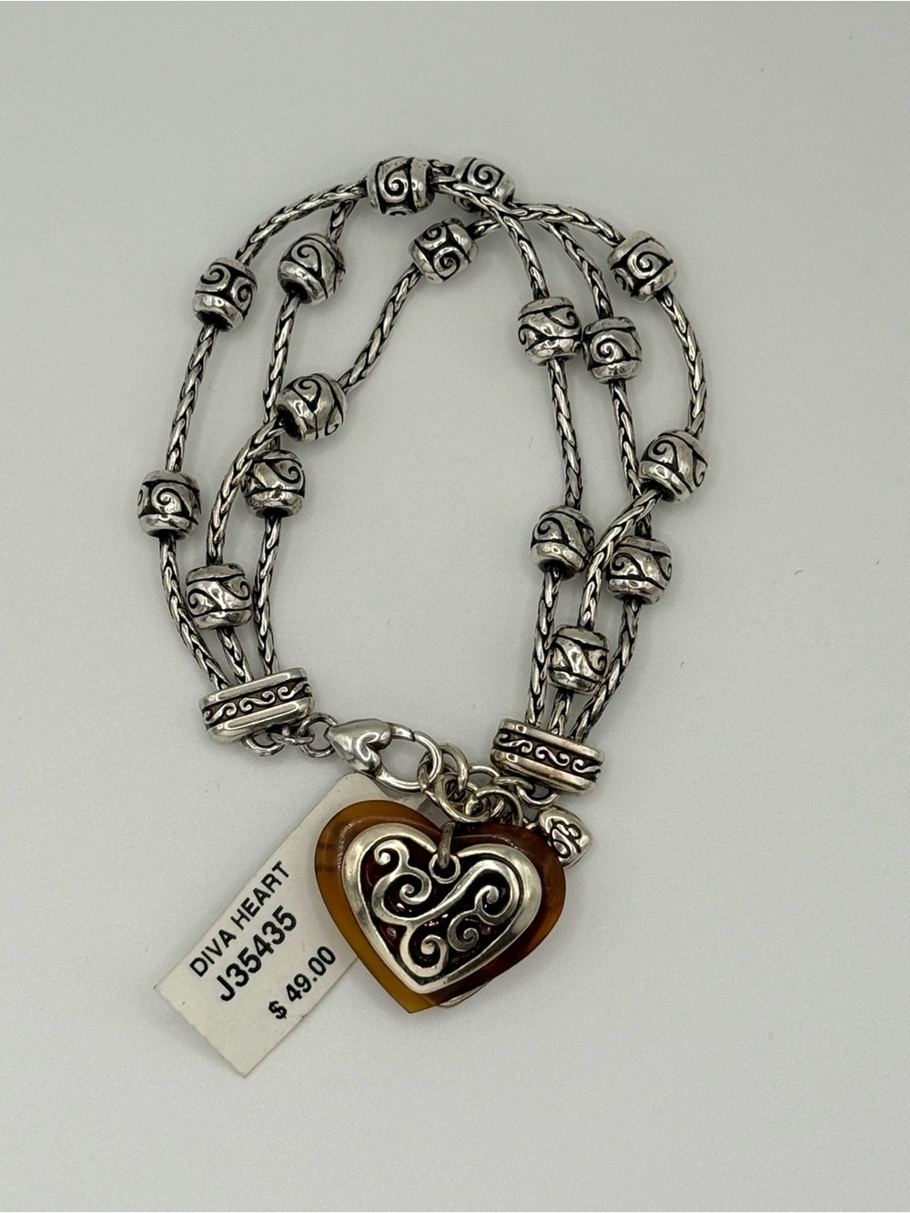 RETIRED BRIGHTON “Diva Heart” Charm silver Bracelet